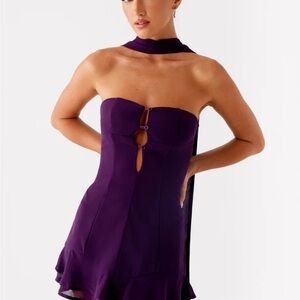 Peppermayo Purple Strapless Mini Dress with Neck Scarf